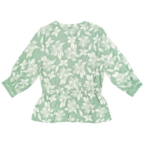 Blusa peplum color verde claro con textura floral de mangas 3/4 para mujer