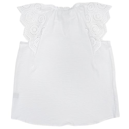 Blusa casual color blanco con mangas cortas caladas para mujer