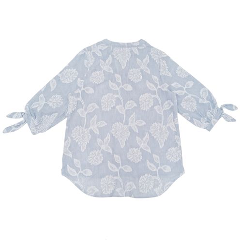 Blusa casual con textura floral de mangas 3/4  para mujer