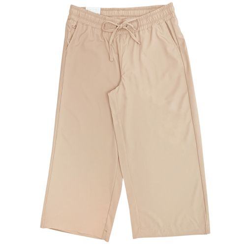 Pantalón fluido cropped color beige con pretina elástica para mujer