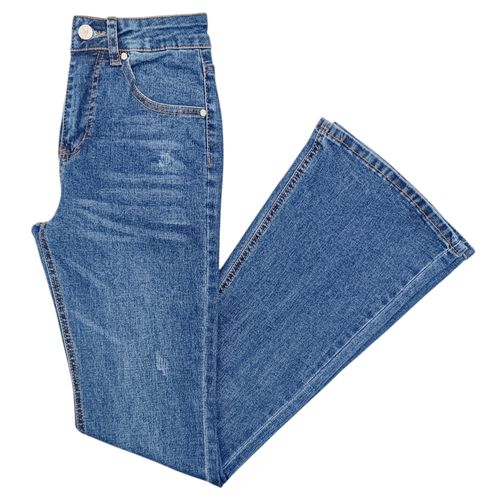 Bootcut jeans color azul diseño lavado detalle rasgado para mujer