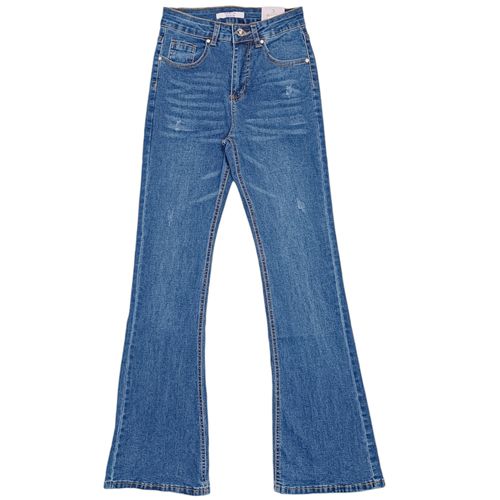 Bootcut jeans color azul diseño lavado detalle rasgado para mujer