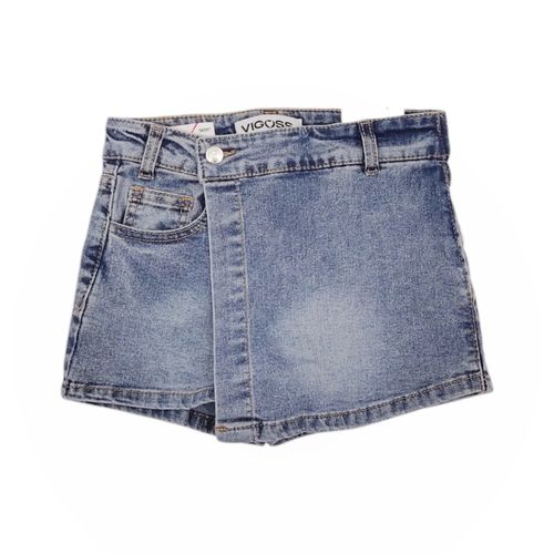 Falda short color azul con diseño lavado para niña