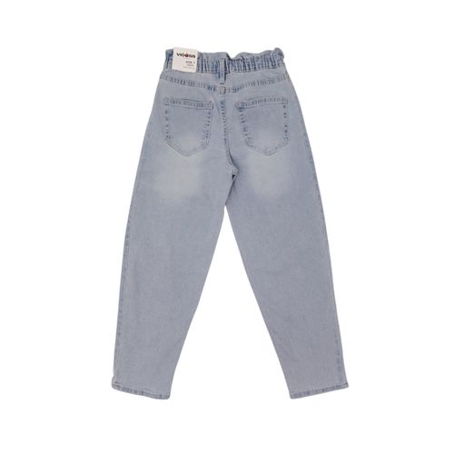 Barrel jeans color azul con diseño lavado para niña