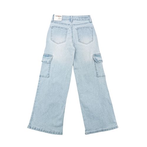 Wide leg jeans color azul claro lavado tipo cargo para niña