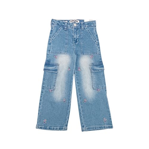 Wide leg jeans color azul lavado tipo cargo para niña