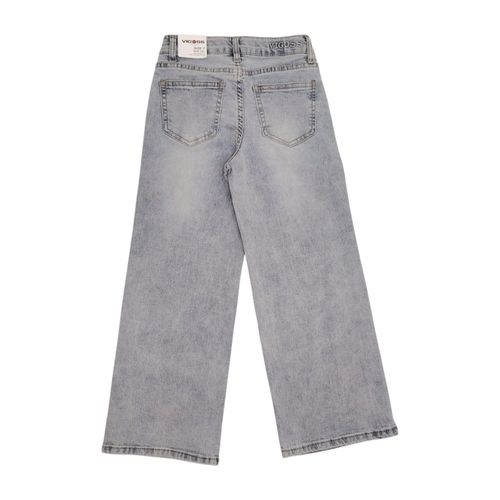 Wide leg jeans color gris con detalle frontal bordado para niña