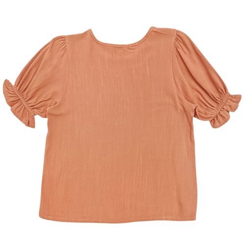 Blusa casual color ladrillo con detalle de fruncido en mangas para mujer