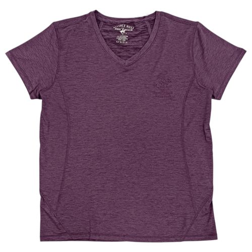 Camiseta deportiva color fucsia con escote en V para mujer