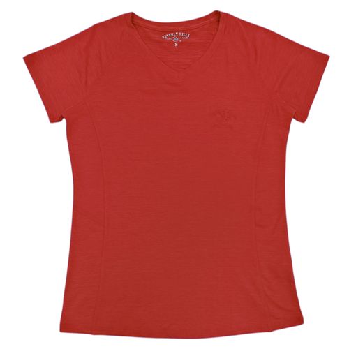 Camiseta deportiva color rojo con escote en V para mujer