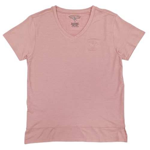 Camiseta deportiva color rosa con escote en V para mujer