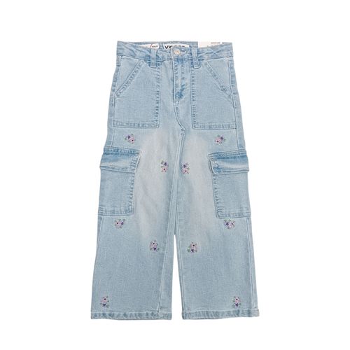 Wide leg jeans color azul lavado tipo cargo para niña