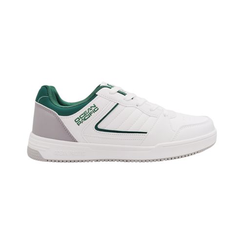Sneakers casuales color blanco con detalles en verde y gris para hombre