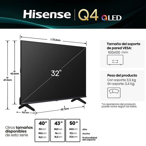 Pantalla Hisense 32" (81.28 cm) QLED HD 32Q4SV