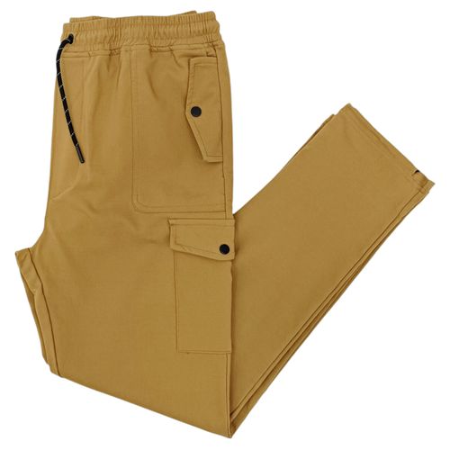 Pantalón cargo casual color caqui con pretina elástica para hombre