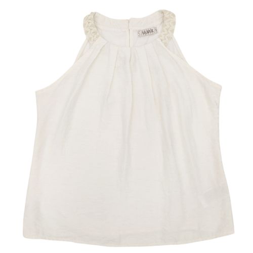 Blusa estilo halter con bordado de color ivory para mujer