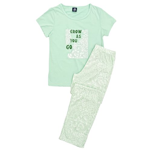 Conjunto de pijama de pantalón color verde estampado floral para mujer