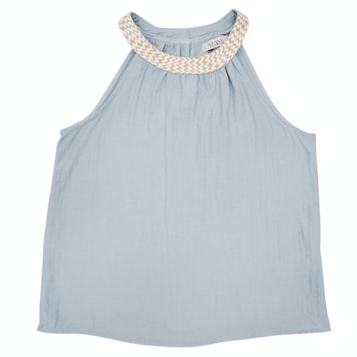 Blusa casual de color celeste estilo halter con bordado para mujer