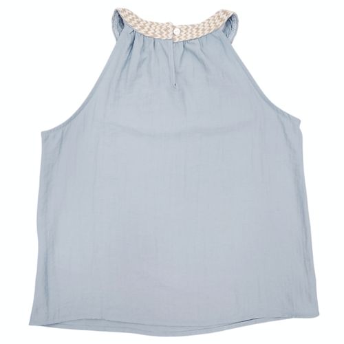Blusa casual de color celeste estilo halter con bordado para mujer
