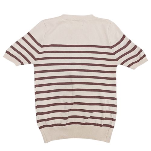 Blusa rayada casual color beige con cierre de botones para mujer