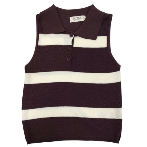 Blusa rayada casual color café desmangada para mujer