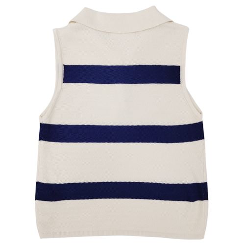 Blusa rayada casual color crema desmangada para mujer