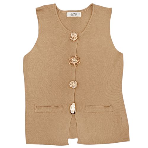 Blusa tipo chaleco color beige de cuello redondo para mujer