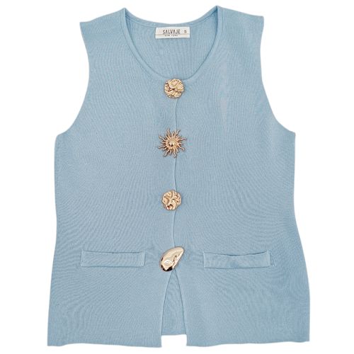 Blusa tipo chaleco color celeste de cuello redondo para mujer