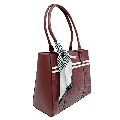 Cartera shoppers color café con detalle de pañuelo para mujer