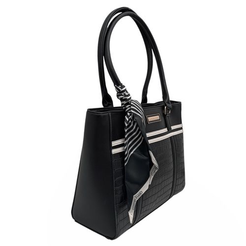 Cartera shoppers color negro con detalle de pañuelo para mujer