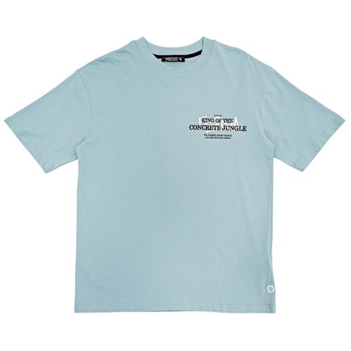 Camiseta estampada oversize color celeste de mangas cortas para hombre