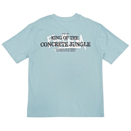 Camiseta estampada oversize color celeste de mangas cortas para hombre