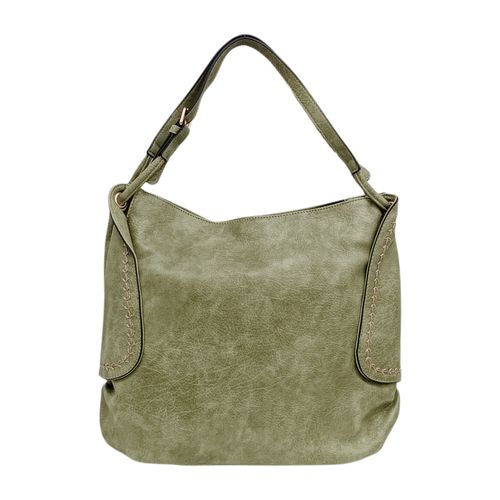 Cartera hobo color verde con costuras decorativas en contraste para mujer