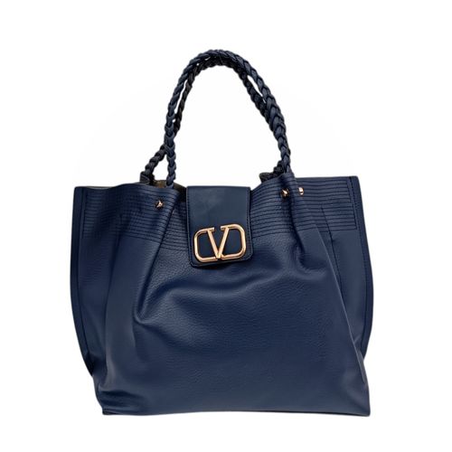 Cartera tote color azul marino con asas trenzadas para mujer
