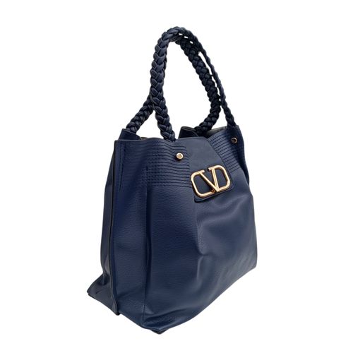 Cartera tote color azul marino con asas trenzadas para mujer
