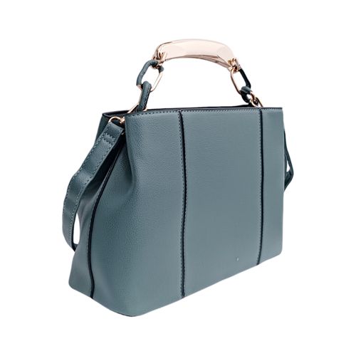 Cartera shoppers color verde azulado con asa superior con detalle metálico para mujer
