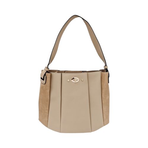 Cartera tote color beige cierre frontal con herraje metálico para mujer