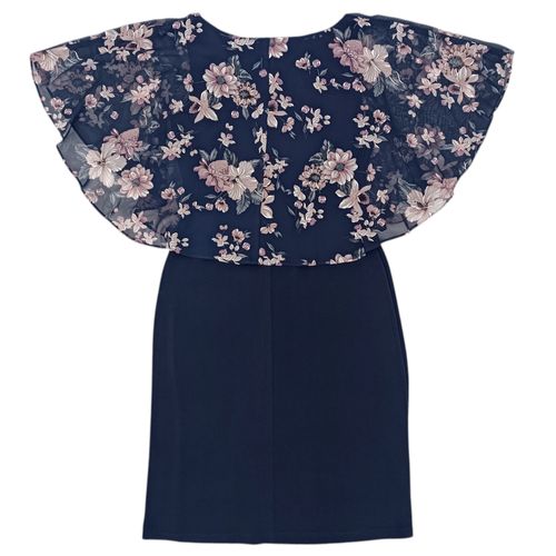 Vestido recto color azul con detalle de vuelo estampado floral para mujer