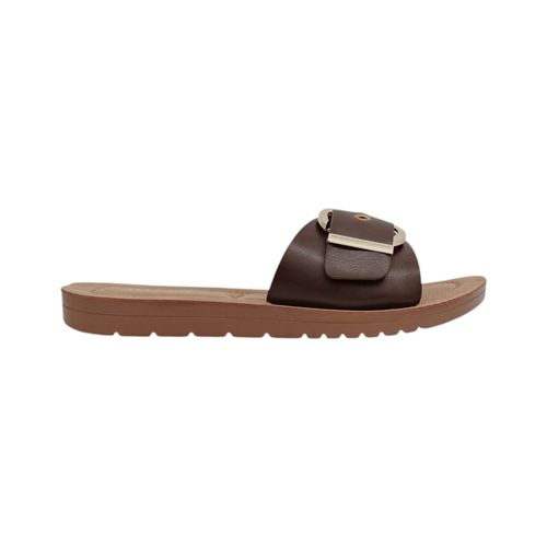 Flats casuales color café con hebilla decorativa para mujer