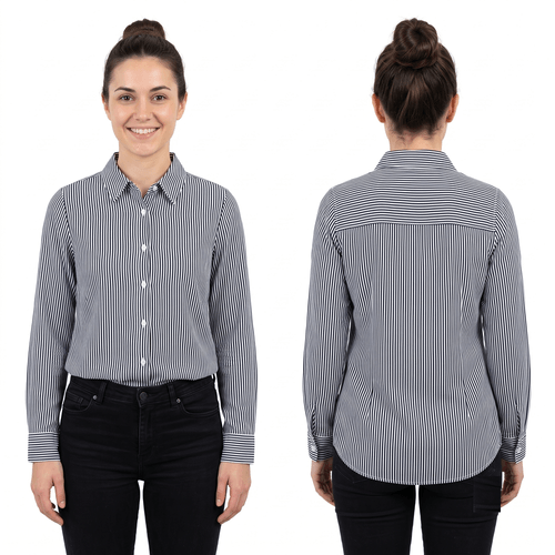 Blusa casual rayada color negro de mangas largas para mujer