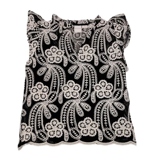 Blusa bordado en color negro de mangas cortas para mujer