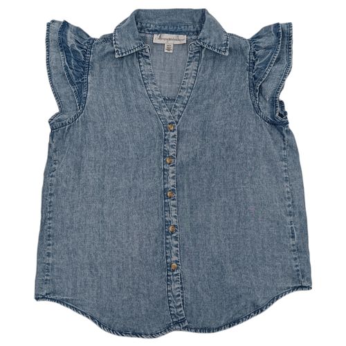 Blusa estilo denim color azul con cuello camisero para mujer
