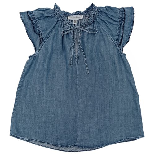 Blusa estilo chambray color azul diseño con textura sin mangas para mujer
