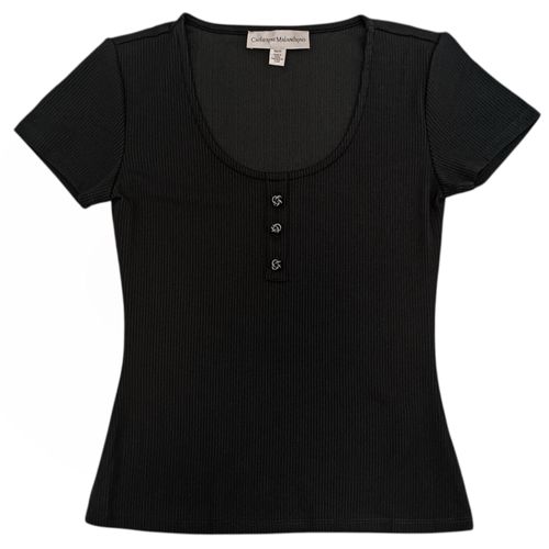 Blusa con escote redondo de mangas cortas color negro para mujer