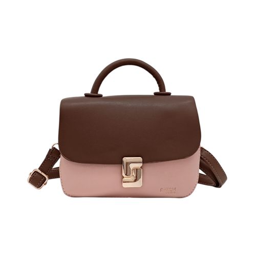 Cartera crossbody bicolor con asa superior y broche metálico para mujer