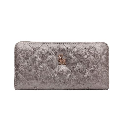 Billetera zip around color gris con detalle para mujer