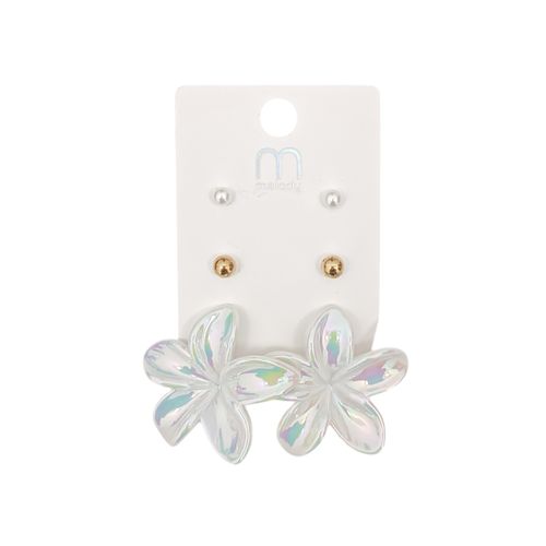 Set de aretes color plateado con diseño de flor para mujer