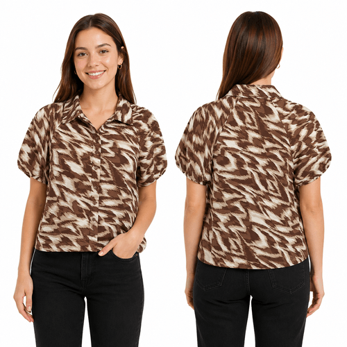 Blusa casual color café con cierre de botones para mujer