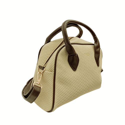 Cartera satchel color beige diseño estilo tejido para mujer
