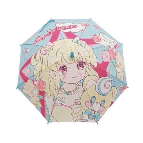 Sombrilla infantil color celeste con diseño kawaii para niña